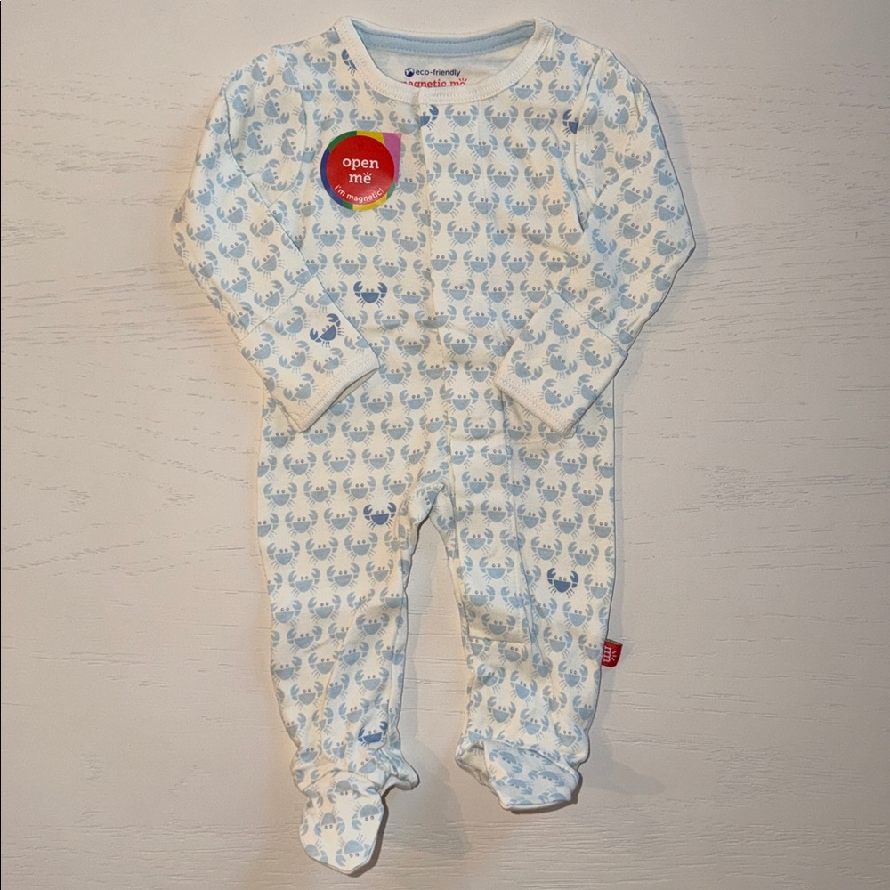 Magnetic Me White Blue Crab Nautical Footie Newborn 0-3 months